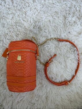 TOTE & CARRY Orange Textured Mini Crossbody Barrel Bottle Bag